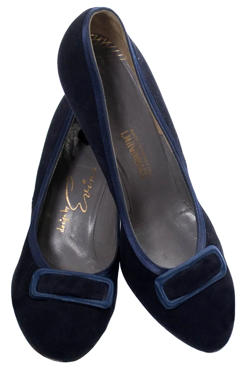 1940s Evins Blue Velvet Vintage Heels 8.5 M