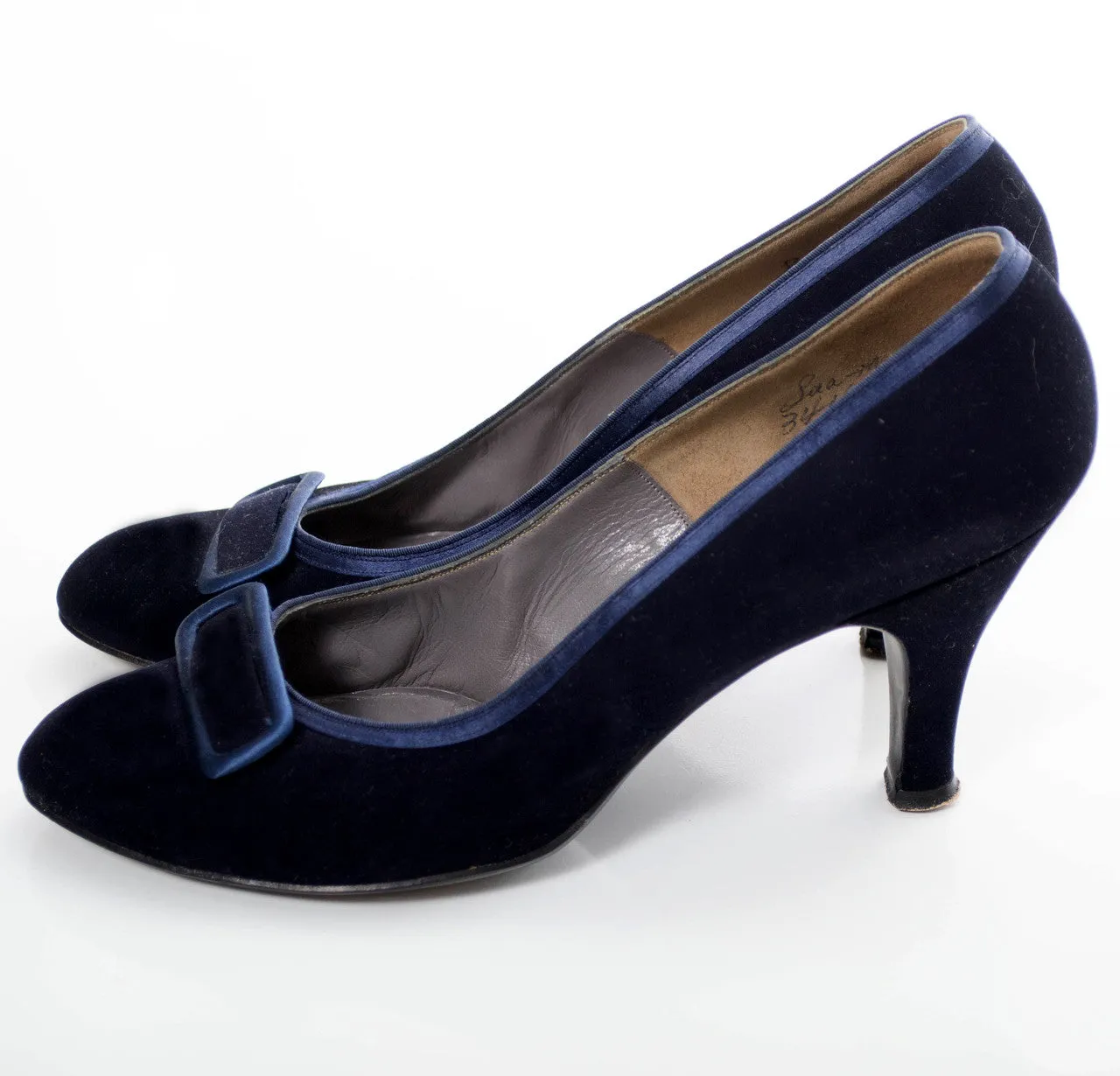 1940s Evins Blue Velvet Vintage Heels 8.5 M