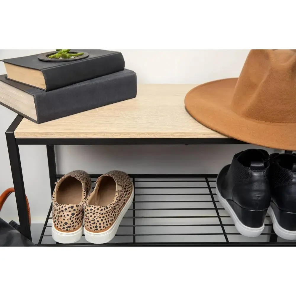 3 Tier Shoe Rack Black Metal with Natural Wood - Brightroom