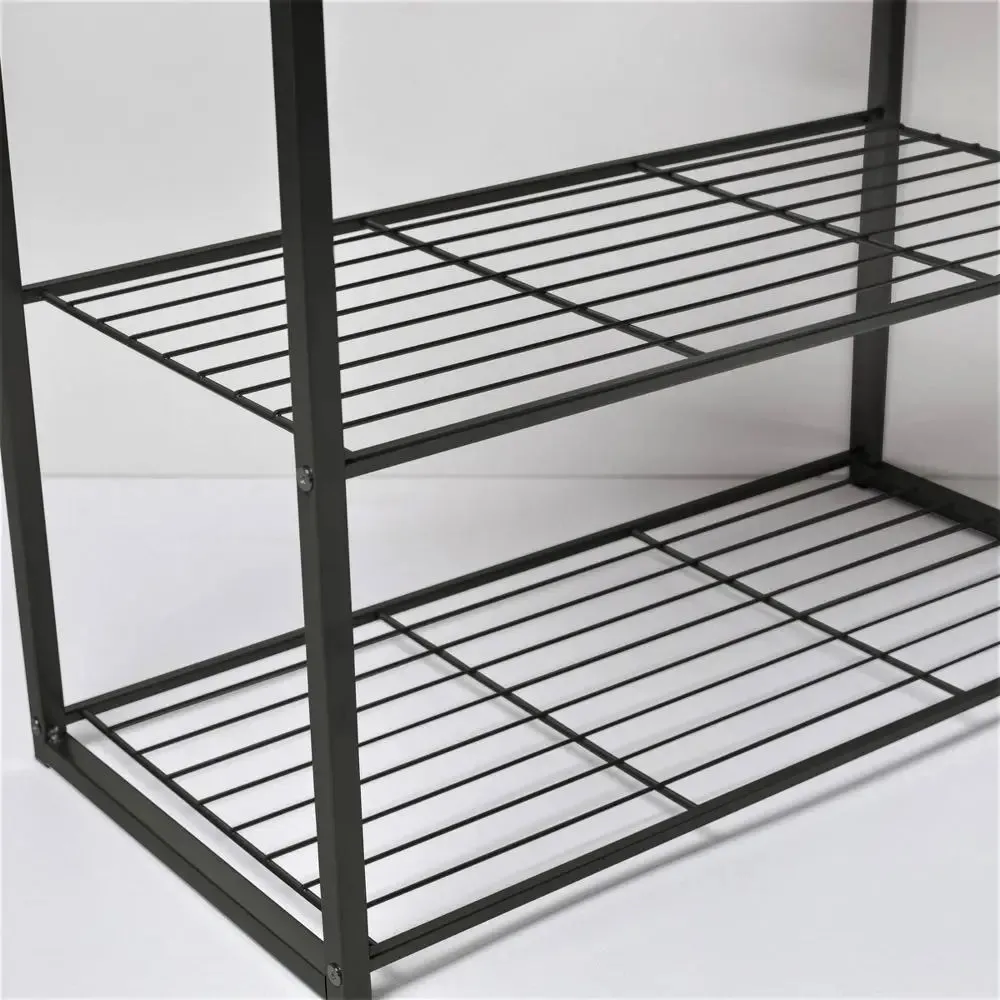 3 Tier Shoe Rack Black Metal with Natural Wood - Brightroom