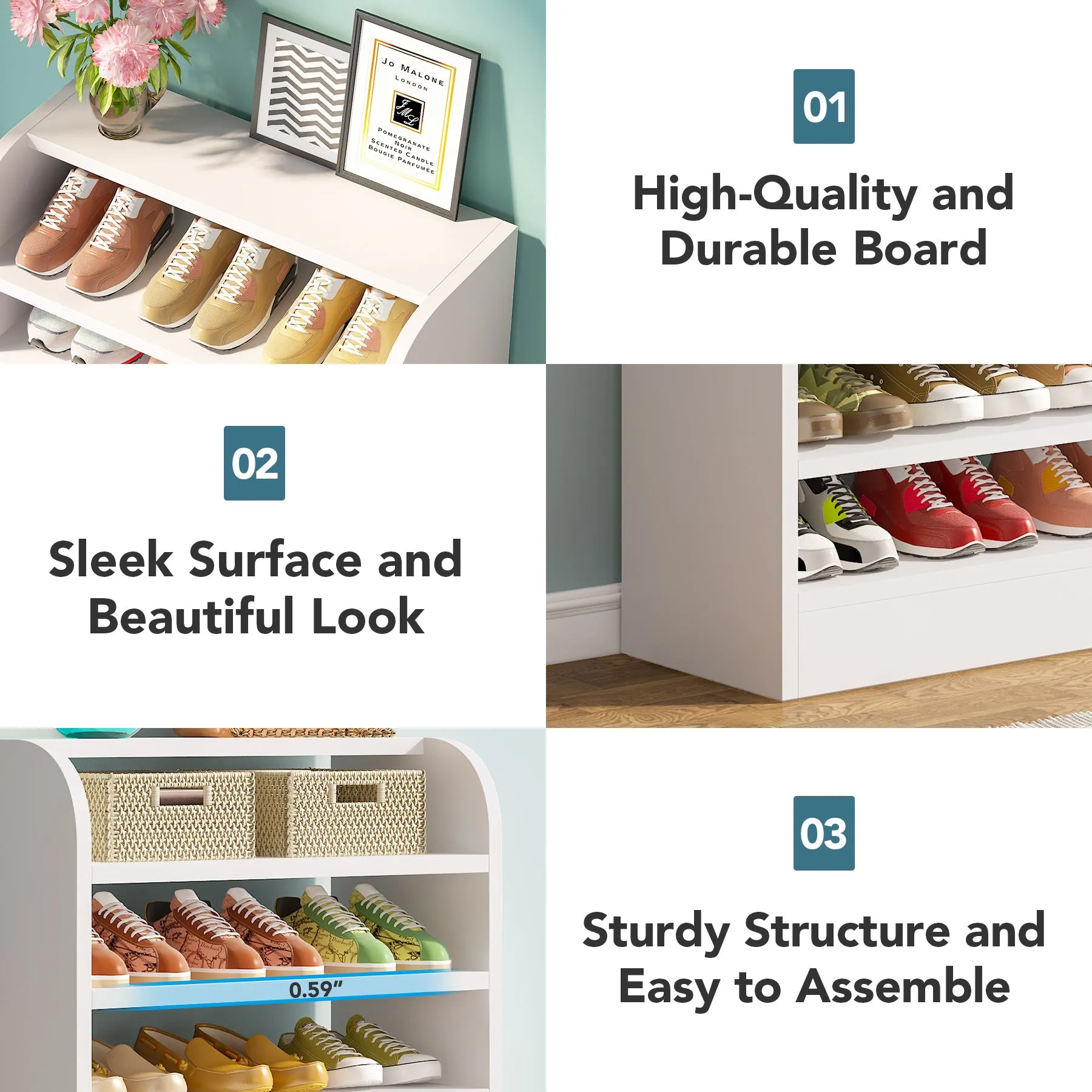 8-Tier Shoe Rack, Wooden Shoe Shelf Shoe Storage Cabinet