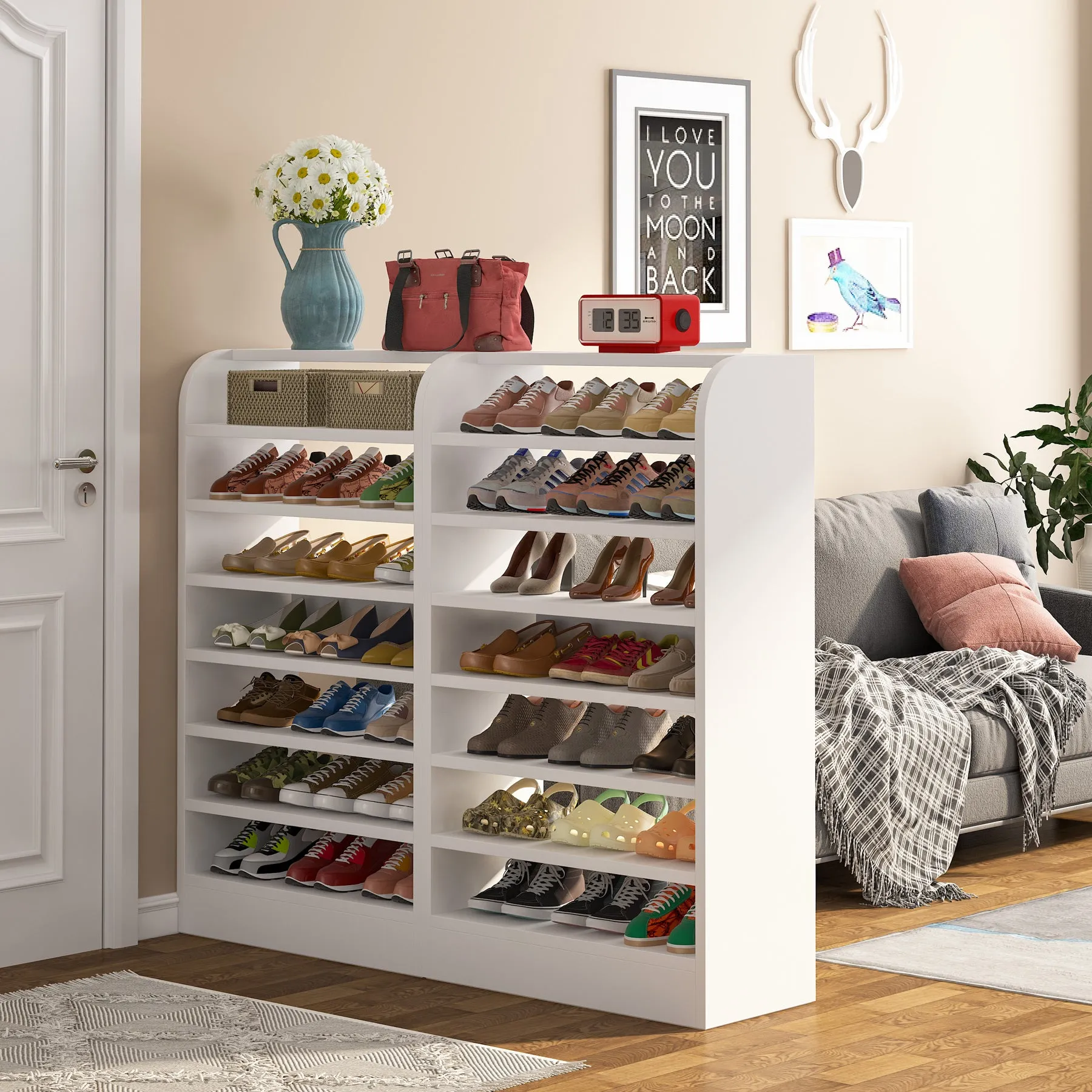 8-Tier Shoe Rack, Wooden Shoe Shelf Shoe Storage Cabinet