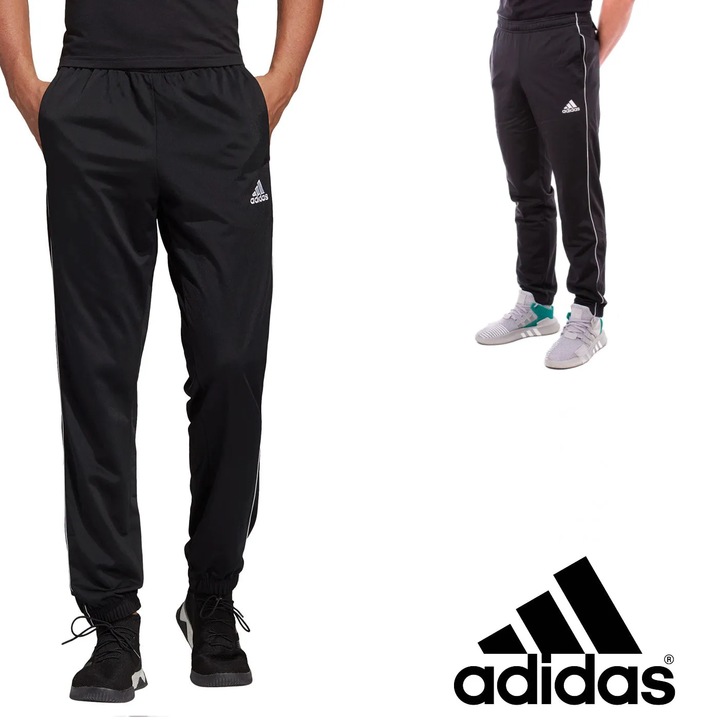 Adidas Mens Core 18 Tracksuit Bottoms - Trackies Track Pants Black