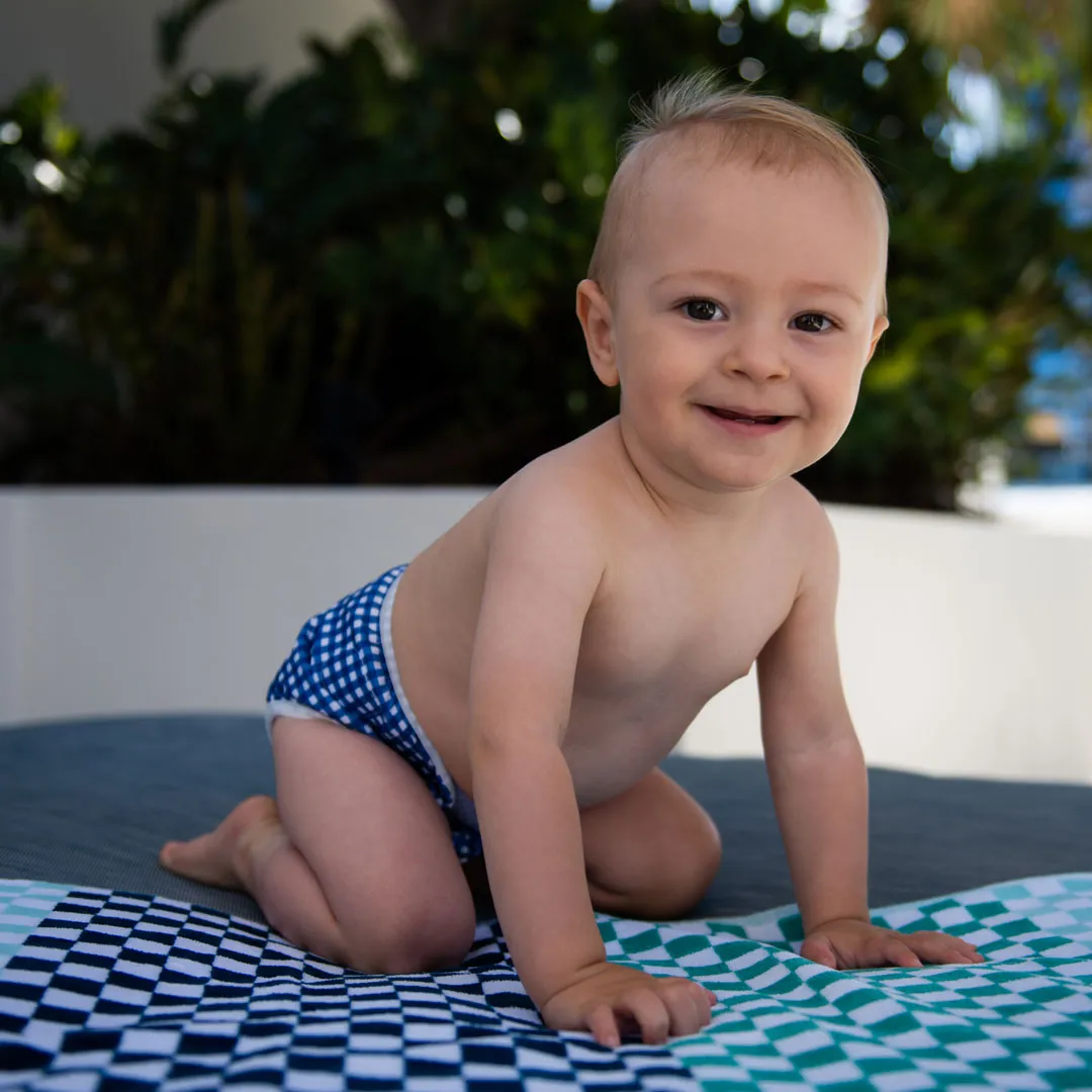 Adjustable Reusable Swim Nappy and Wet Bag - Blue Gingham Check