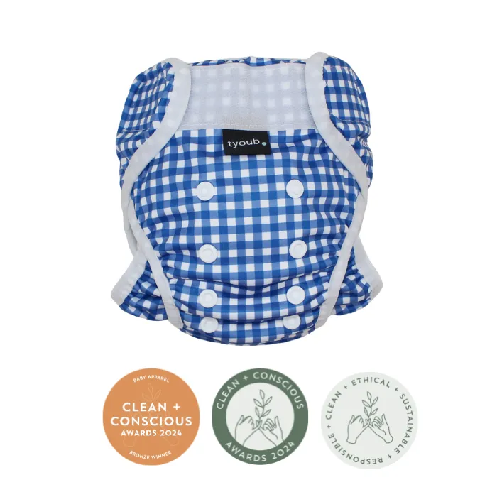 Adjustable Reusable Swim Nappy and Wet Bag - Blue Gingham Check