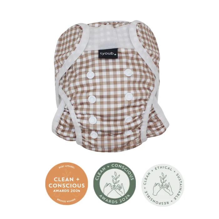 Adjustable Reusable Swim Nappy and Wet Bag - Fawn Gingham Check