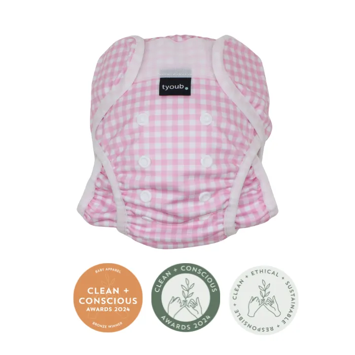 Adjustable Reusable Swim Nappy and Wet Bag - Pink Gingham Check