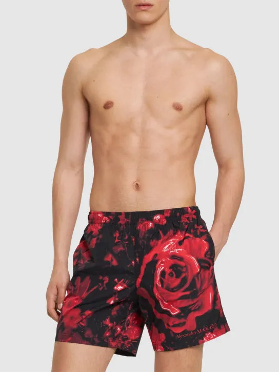 Alexander McQueen   Wax floral print nylon swim shorts 