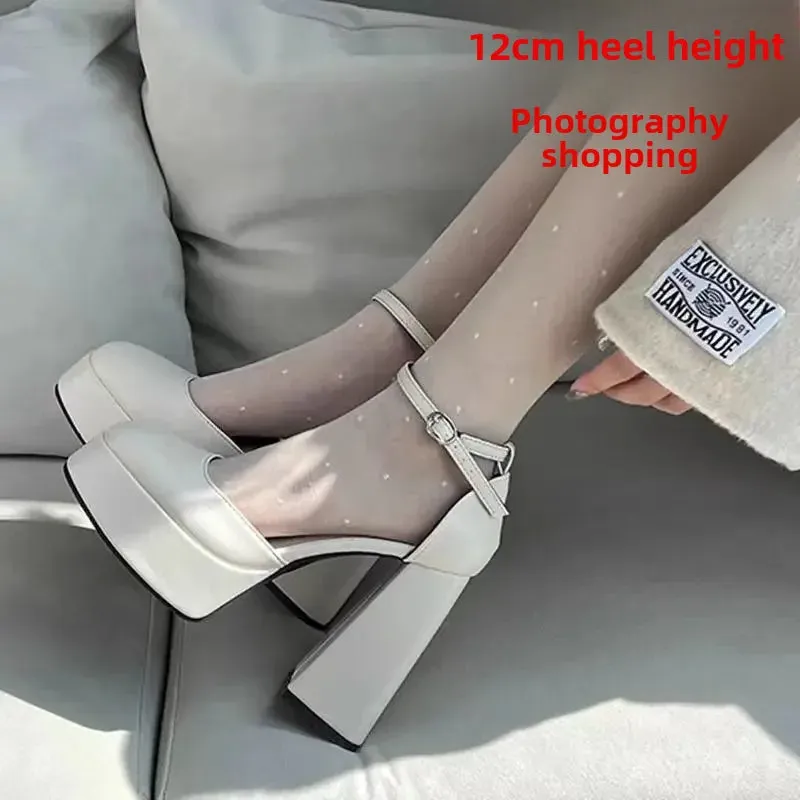 Amozae-Low Barbie High Heels Women's 2024 New Waterproof Platform One-piece Strap Headpiece Thick Heel Medium Open Barrel Shoes