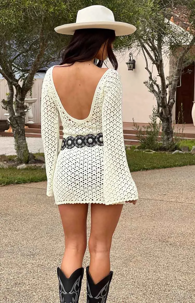 Anthem White Crochet Long Sleeve Mini Dress