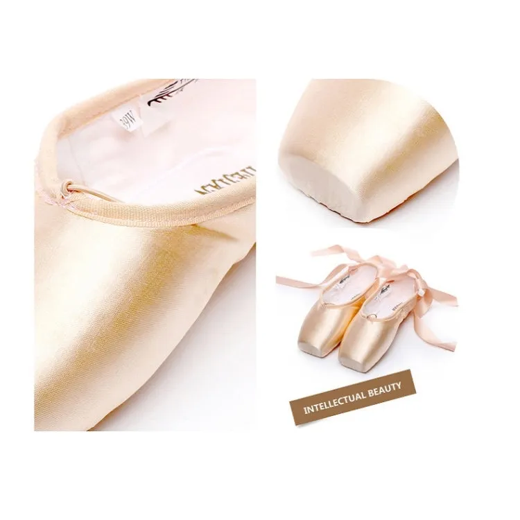 Ballet Lace Pointe Shoes Professional Flat Dance Shoes, Size: 34(Satin Nude)