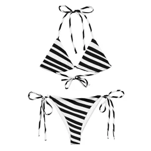 Best Diagonally Striped Bikini Set, 2 pc Recycled String Bikini Set For Women - Made in USA/EU/MX  (US Size: 2XL-6XL)