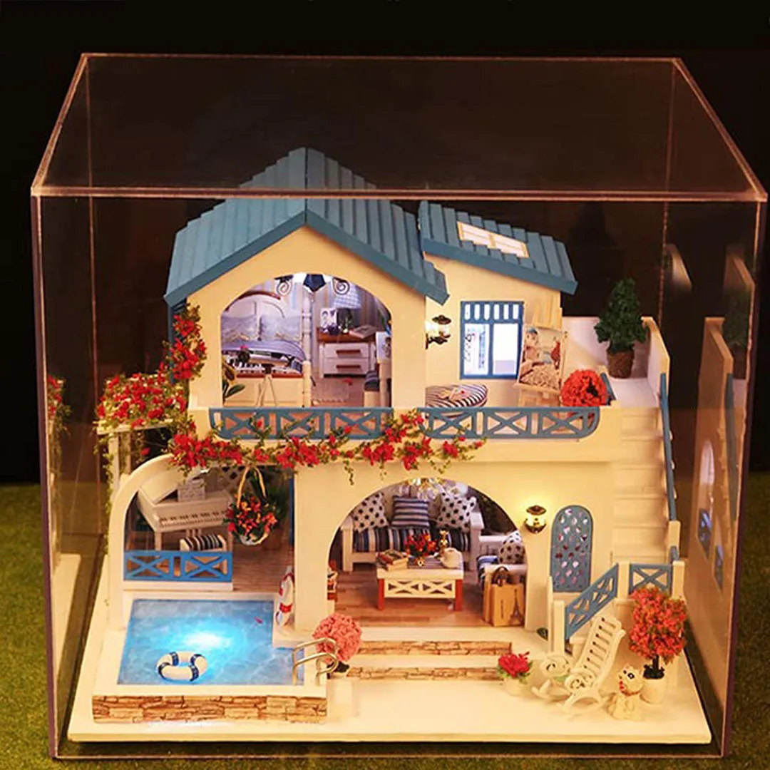 Blue and White Town DIY Miniature Dollhouse Kit