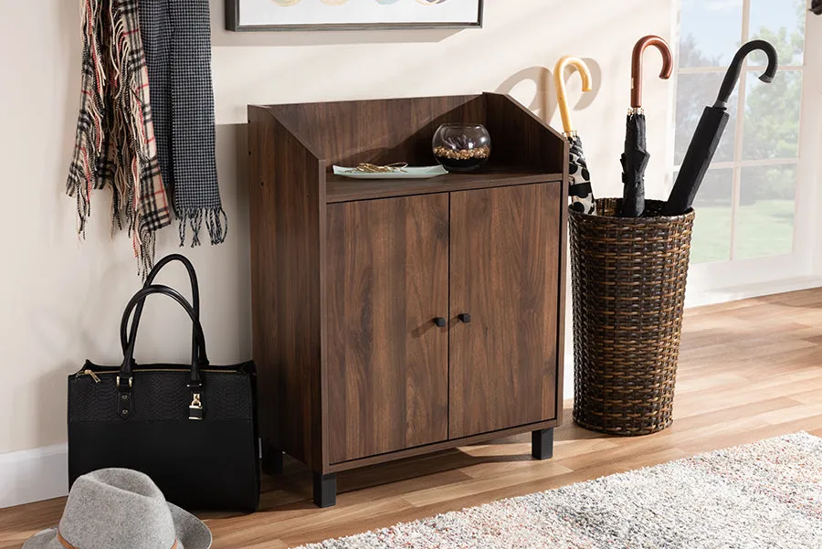 Brighton Walnut Brown Finished 2-Door Wood Entryway Shoe Storage Cabinet w/Open Shelf