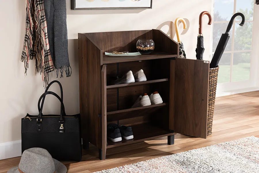 Brighton Walnut Brown Finished 2-Door Wood Entryway Shoe Storage Cabinet w/Open Shelf