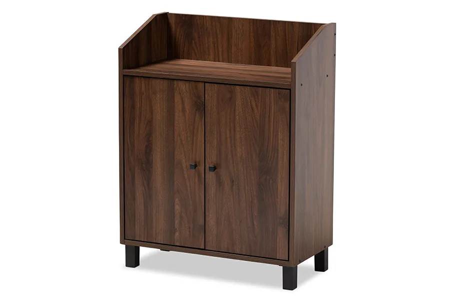 Brighton Walnut Brown Finished 2-Door Wood Entryway Shoe Storage Cabinet w/Open Shelf