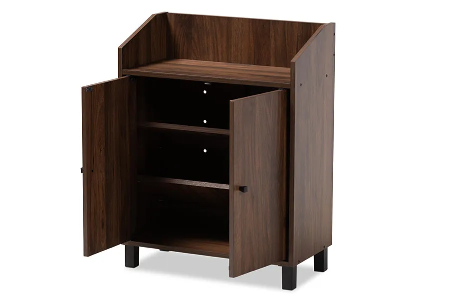 Brighton Walnut Brown Finished 2-Door Wood Entryway Shoe Storage Cabinet w/Open Shelf