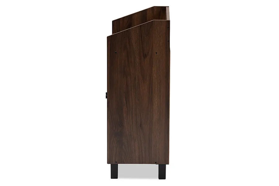 Brighton Walnut Brown Finished 2-Door Wood Entryway Shoe Storage Cabinet w/Open Shelf