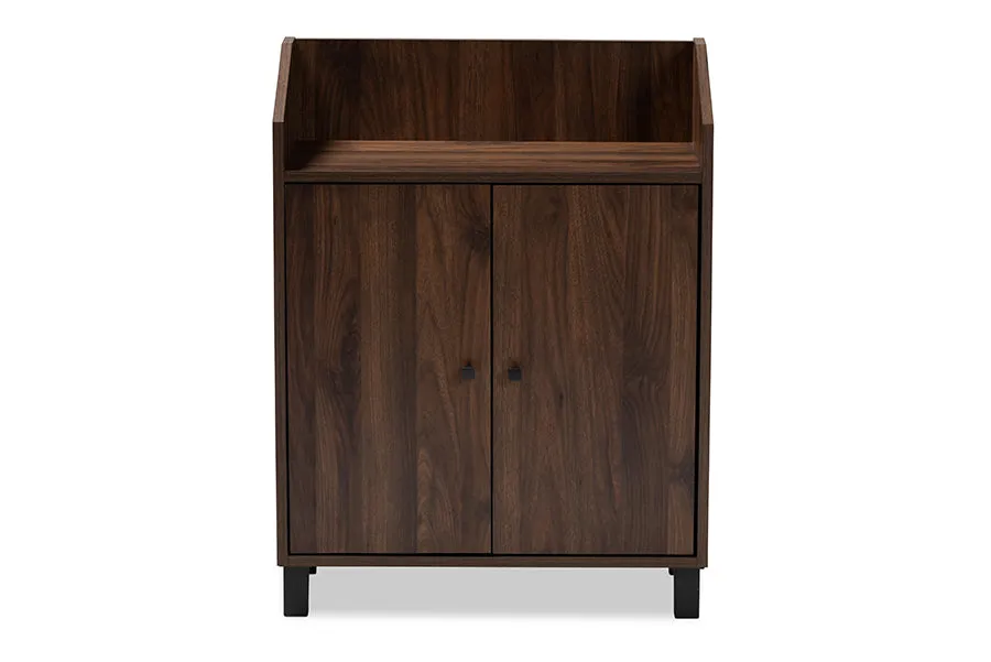 Brighton Walnut Brown Finished 2-Door Wood Entryway Shoe Storage Cabinet w/Open Shelf