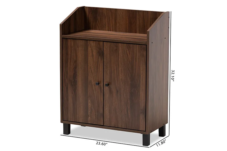 Brighton Walnut Brown Finished 2-Door Wood Entryway Shoe Storage Cabinet w/Open Shelf