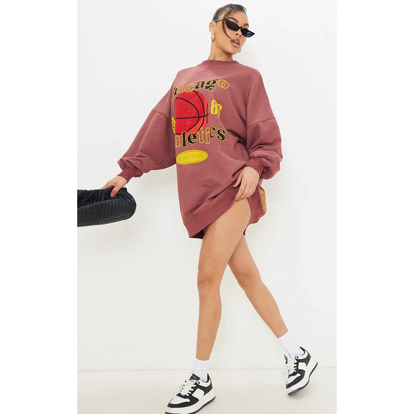 Burgundy Chicago Slogan Oversized Sweatshirt