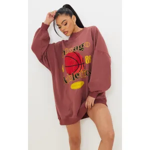 Burgundy Chicago Slogan Oversized Sweatshirt