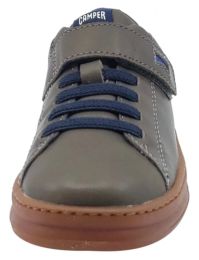 Camper Runner Sneaker Grey Leather Elastic Hook and Loop for Boy's