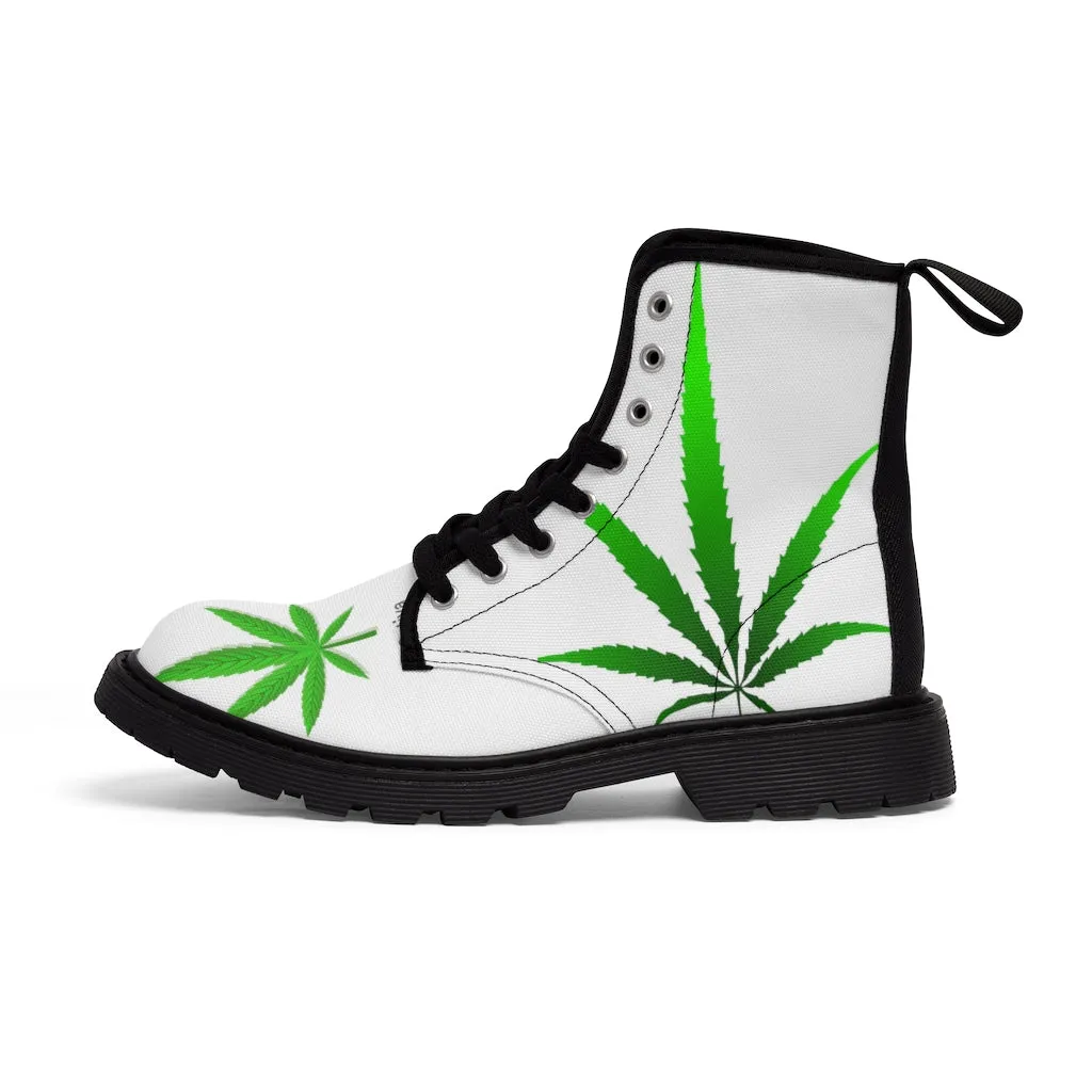 Canvas Boots AL BLUE DESIGNED ART WEED PLANT