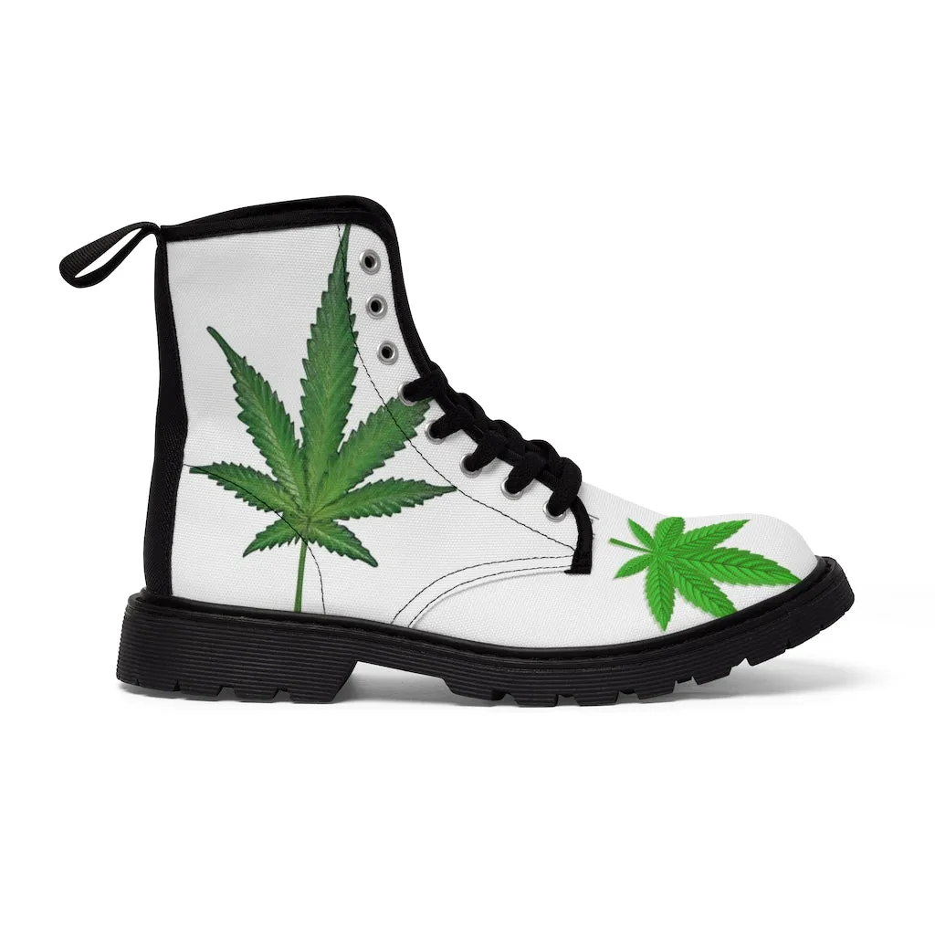 Canvas Boots AL BLUE DESIGNED ART WEED PLANT