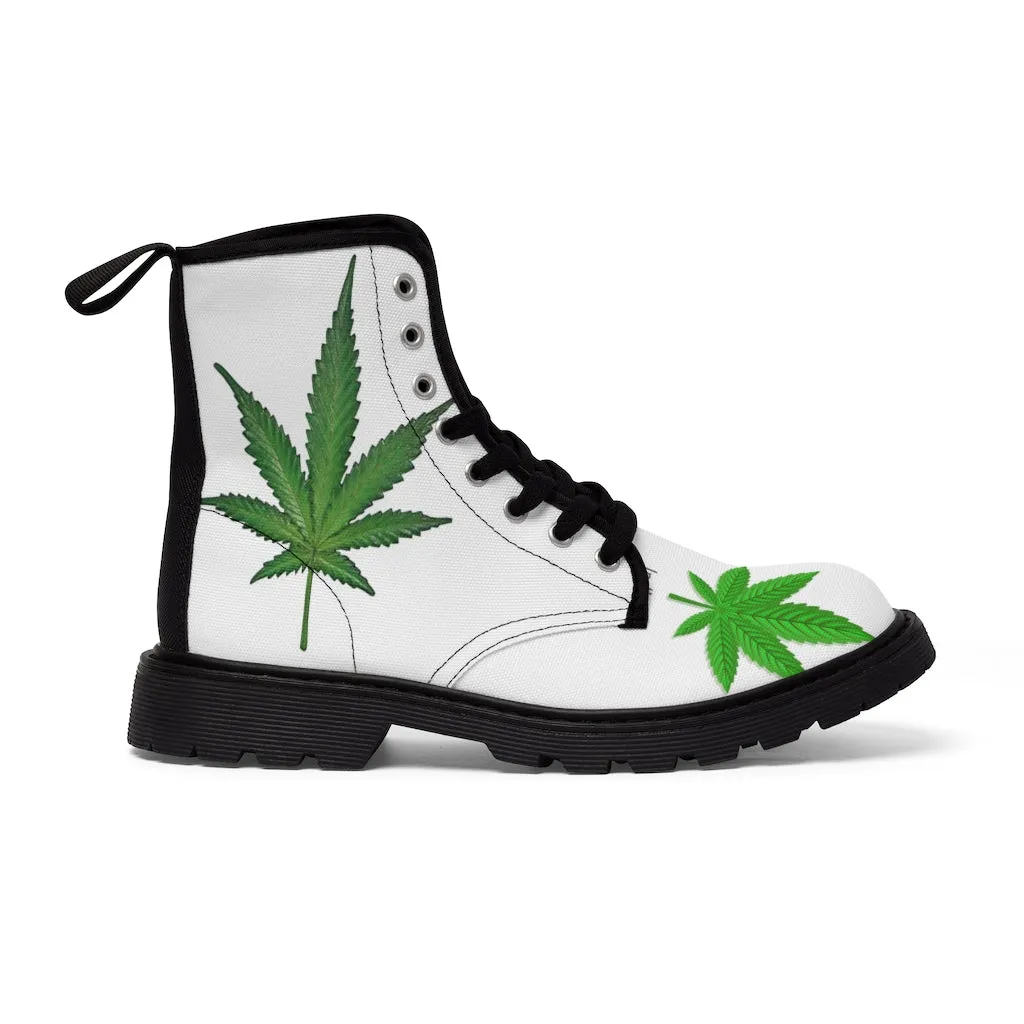 Canvas Boots AL BLUE DESIGNED ART WEED PLANT