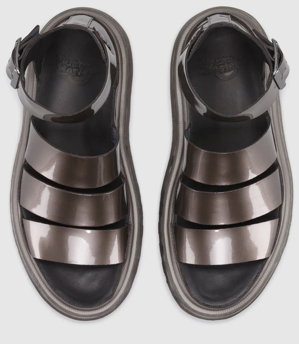 CLARISSA PEWTER SPECTRA PATENT SANDAL