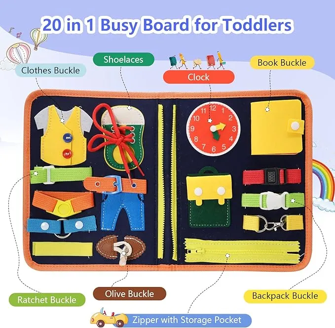 Colorful Montessori Sensory Busy Board Toy for Toddlers 1-4 Years