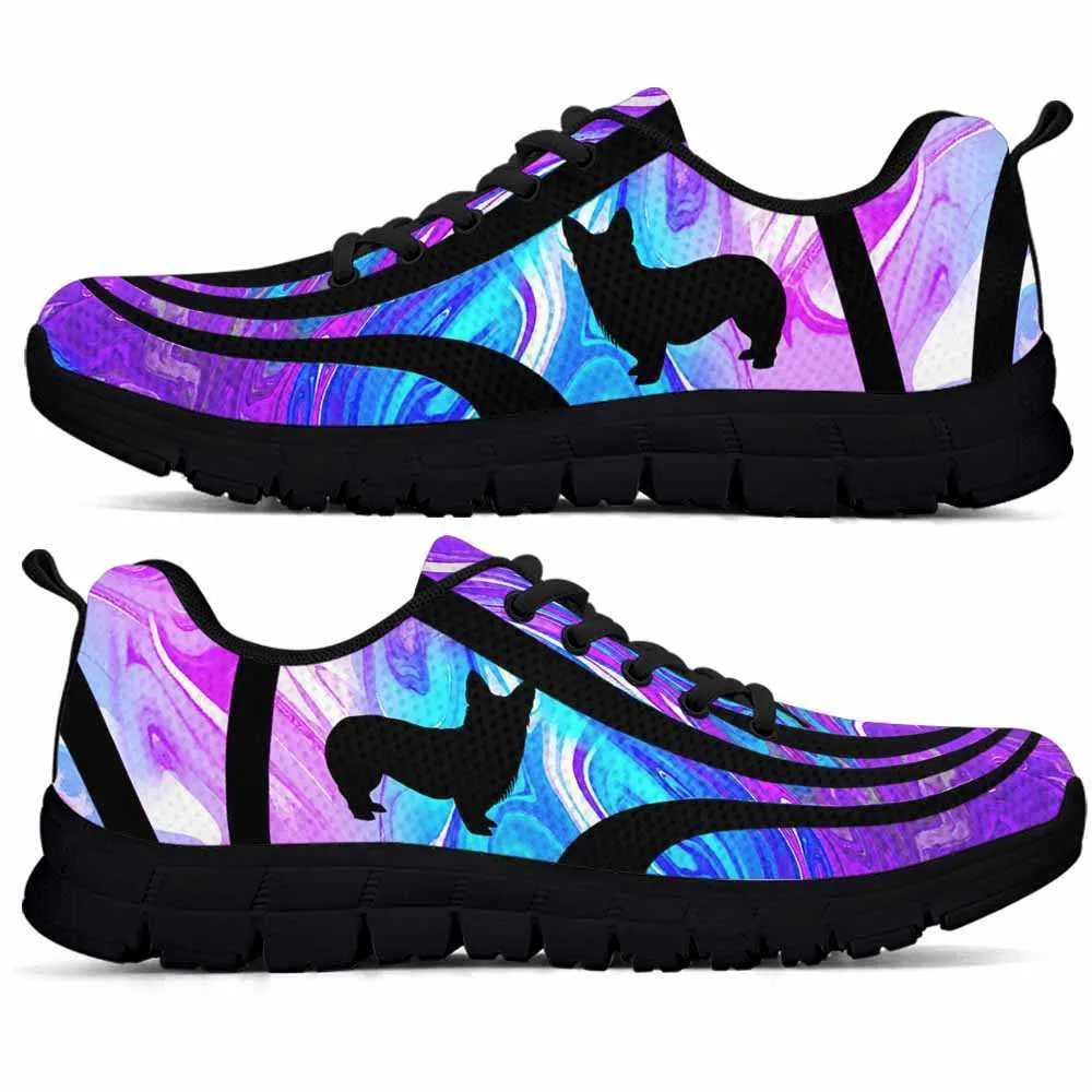 Corgi Sneaker, Corgi Dog Lovers Blue Purple Wave Sneakers Gym Running Shoes Gift Women Men, Corgi Shoes