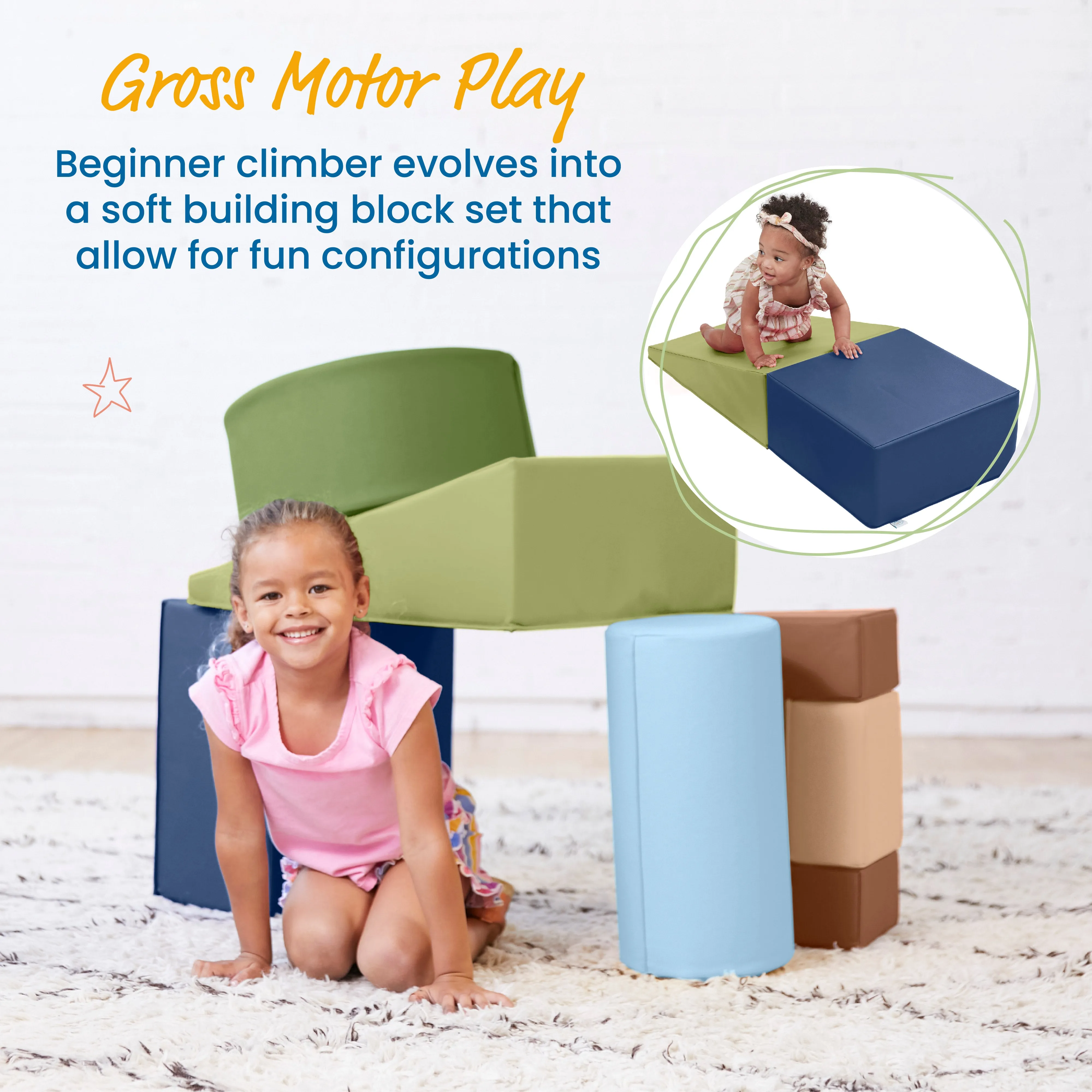 Crawl and Climb Playtime, Toddler Soft Foam Activity Playset, 6-Piece