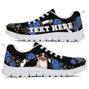 Custom Name Aussie Sneaker, Aussie Dog Lovers Sneakers Gym Rose Blue Flower Running Shoes, Best Running Shoes