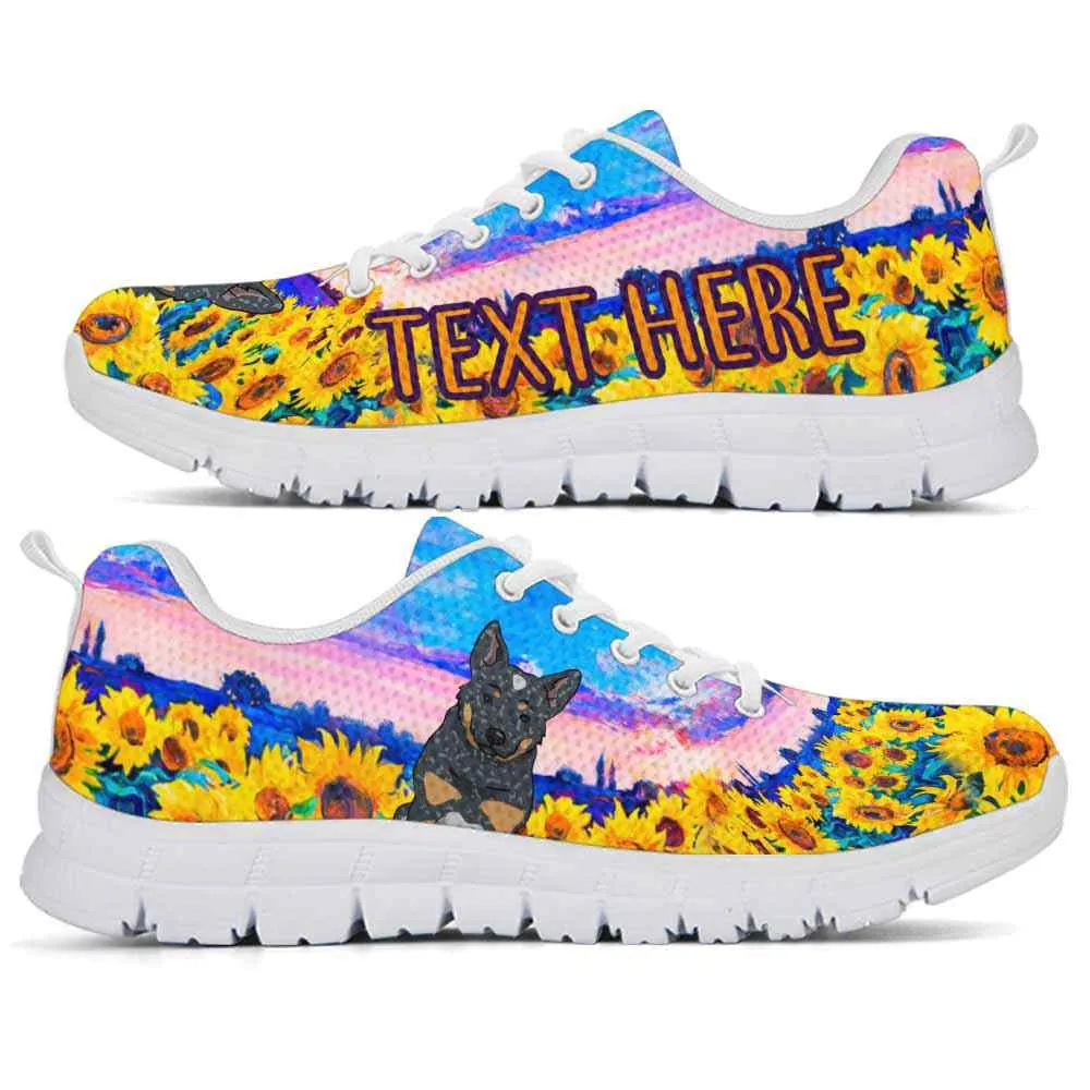 Custom Name Australian Cattle Sneaker, Heeler Sunflower Sky Sneakers Running Shoes, Best Running Shoes