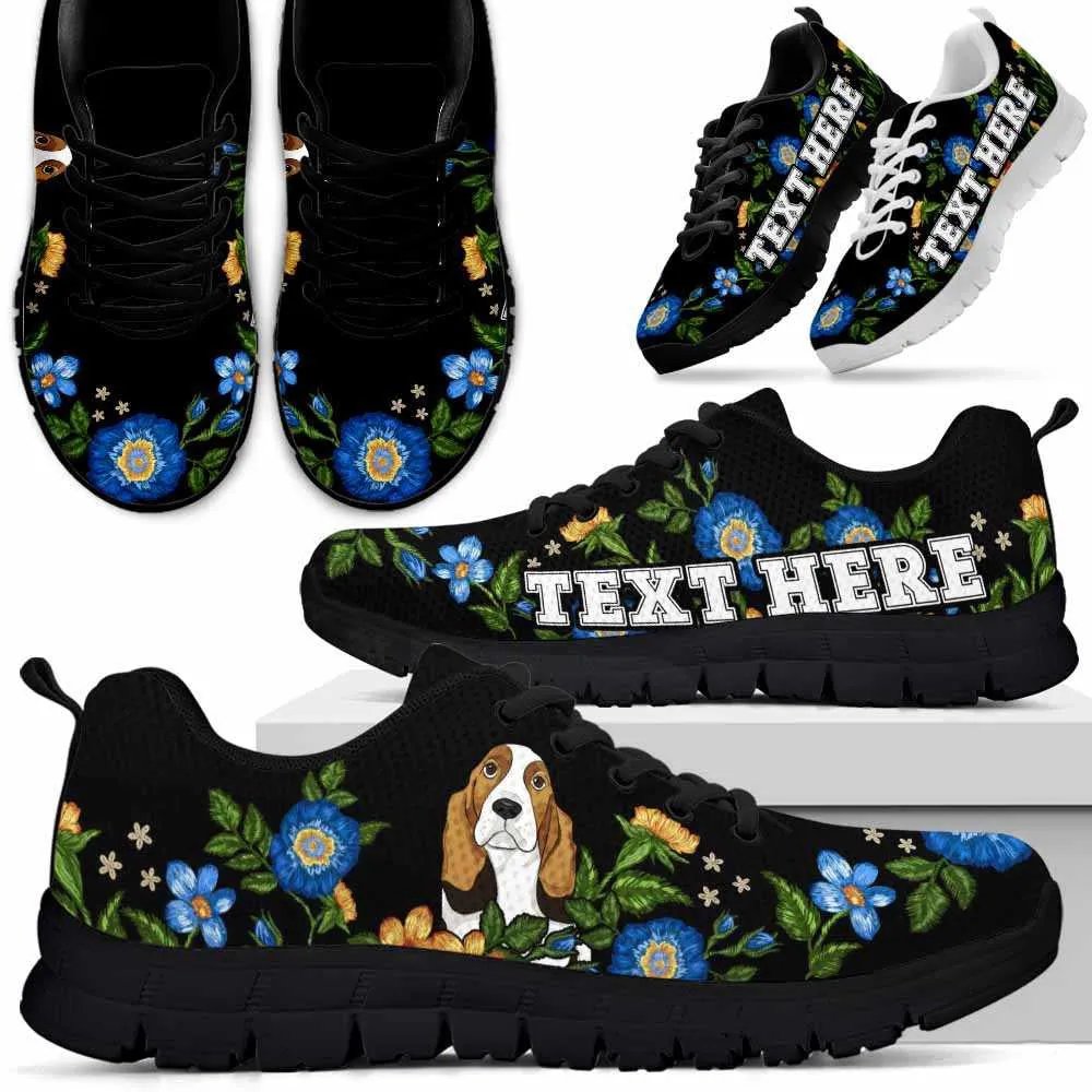 Custom Name Basset Sneaker, Basset Hound Colorful Floral Flower Dog Lovers Sneakers Gym Running Shoes, Best Running Shoes