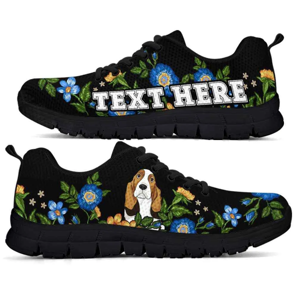 Custom Name Basset Sneaker, Basset Hound Colorful Floral Flower Dog Lovers Sneakers Gym Running Shoes, Best Running Shoes