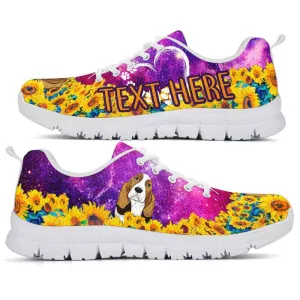 Custom Name Basset Sneaker, Basset Hound Sunflower Galaxy Sneakers Running Shoes, Best Running Shoes