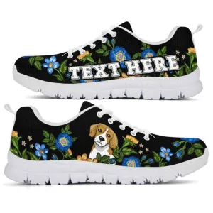 Custom Name Beagle Sneaker, Beagle Colorful Floral Flower Dog Lovers Sneakers Gym Running Shoes, Best Running Shoes