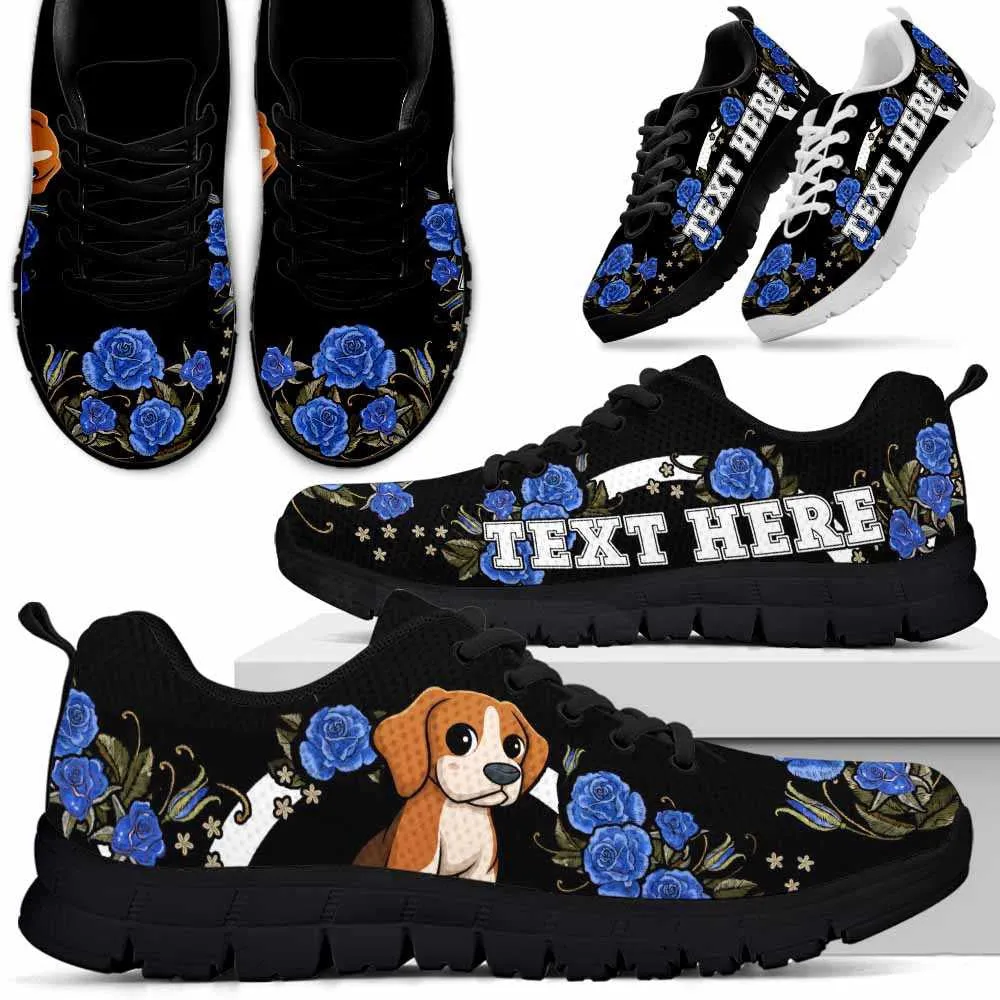 Custom Name Beagle Sneaker, Beagle Dog Lovers Sneakers Gym Rose Blue Flower Running Shoes, Best Running Shoes