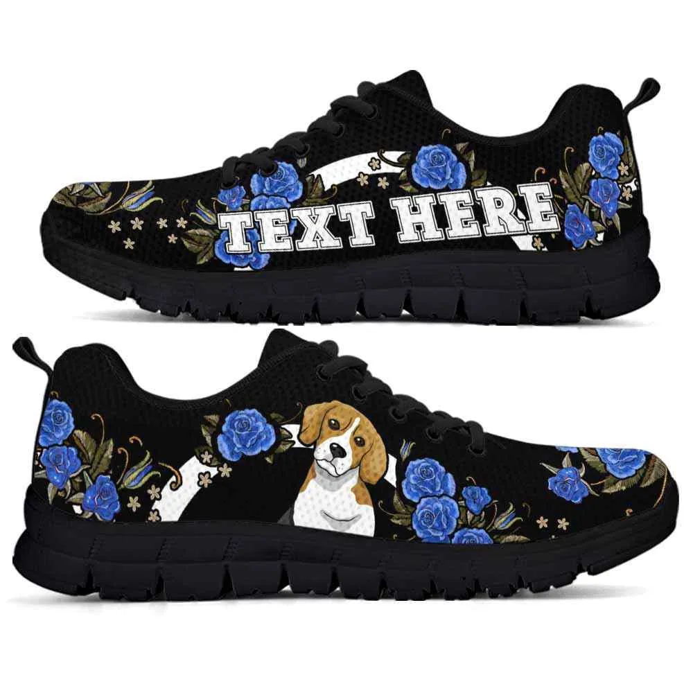 Custom Name Beagle Sneaker, Beagle Dog Lovers Sneakers Gym Rose Blue Flower Running Shoes, Best Running Shoes