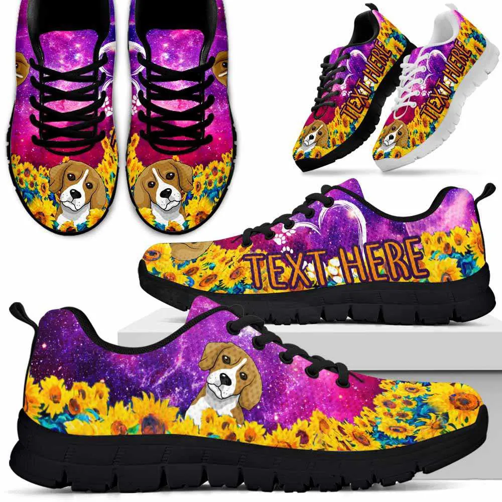 Custom Name Beagle Sneaker, Beagle Sunflower Galaxy Sneakers Running Shoes, Best Running Shoes