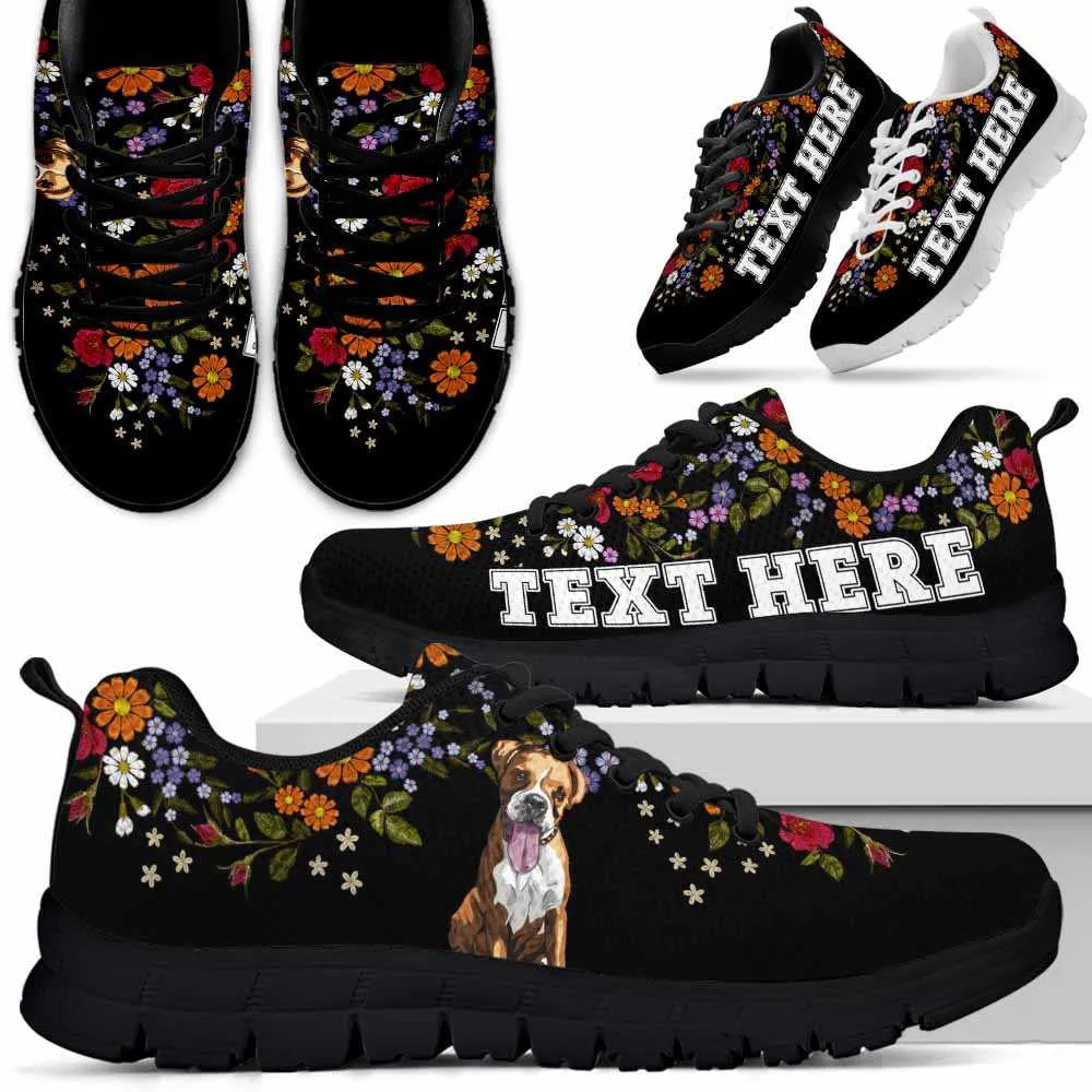 Custom Name Boxer Sneaker, Boxer Flower Floral Colorful Dog Lovers Sneakers Gym Running Shoes, Best Running Shoes