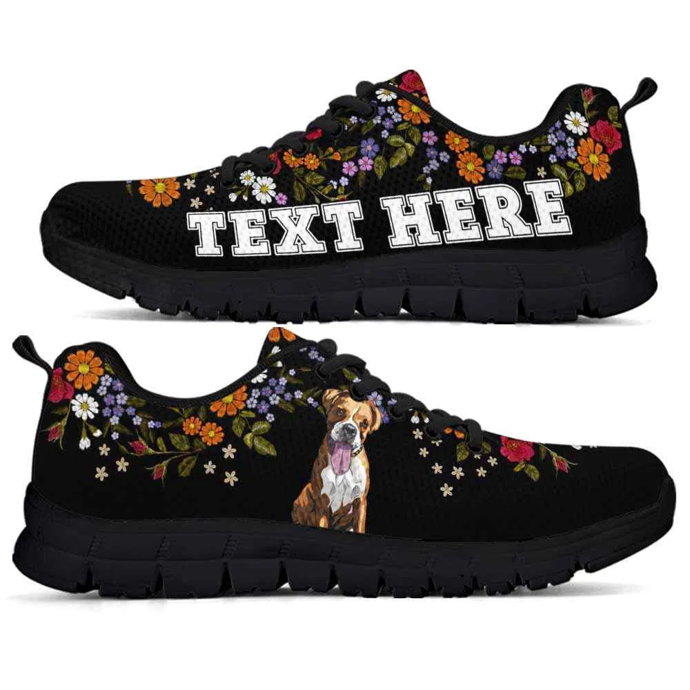 Custom Name Boxer Sneaker, Boxer Flower Floral Colorful Dog Lovers Sneakers Gym Running Shoes, Best Running Shoes