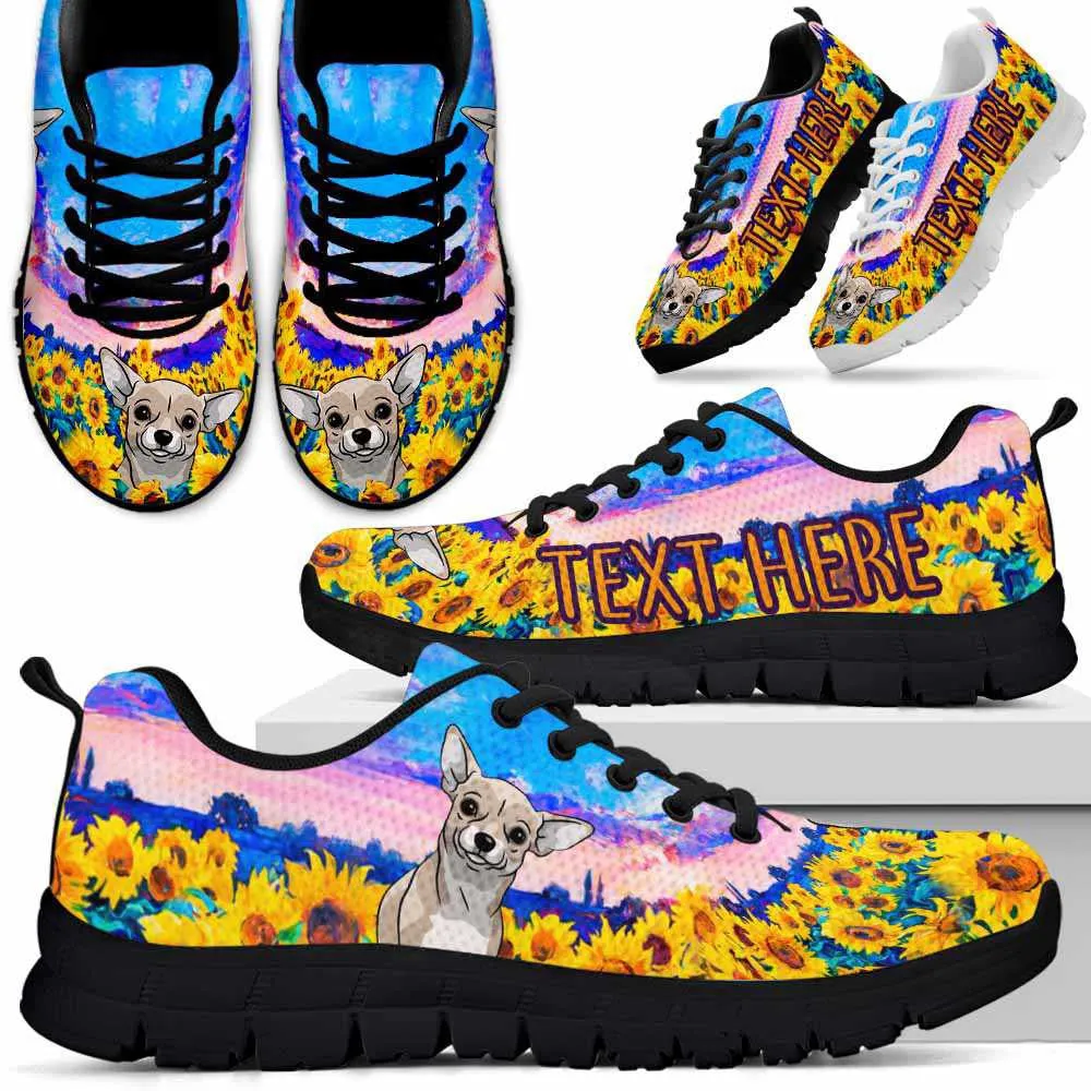 Custom Name Chihuahua Sneaker, Chihuahua Sunflower Sky Sneakers Running Shoes, Best Running Shoes