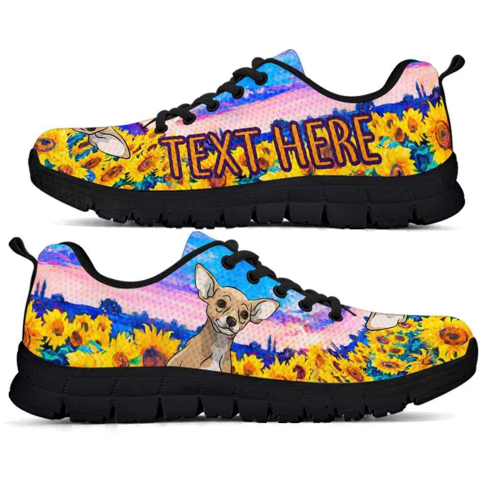 Custom Name Chihuahua Sneaker, Chihuahua Sunflower Sky Sneakers Running Shoes, Best Running Shoes