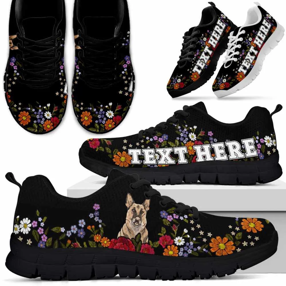 Custom Name German Shepherd Sneaker, German Shepherd Colorful Flower Floral Dog Lovers Sneakers Gym Running Shoes, Best Running Shoes