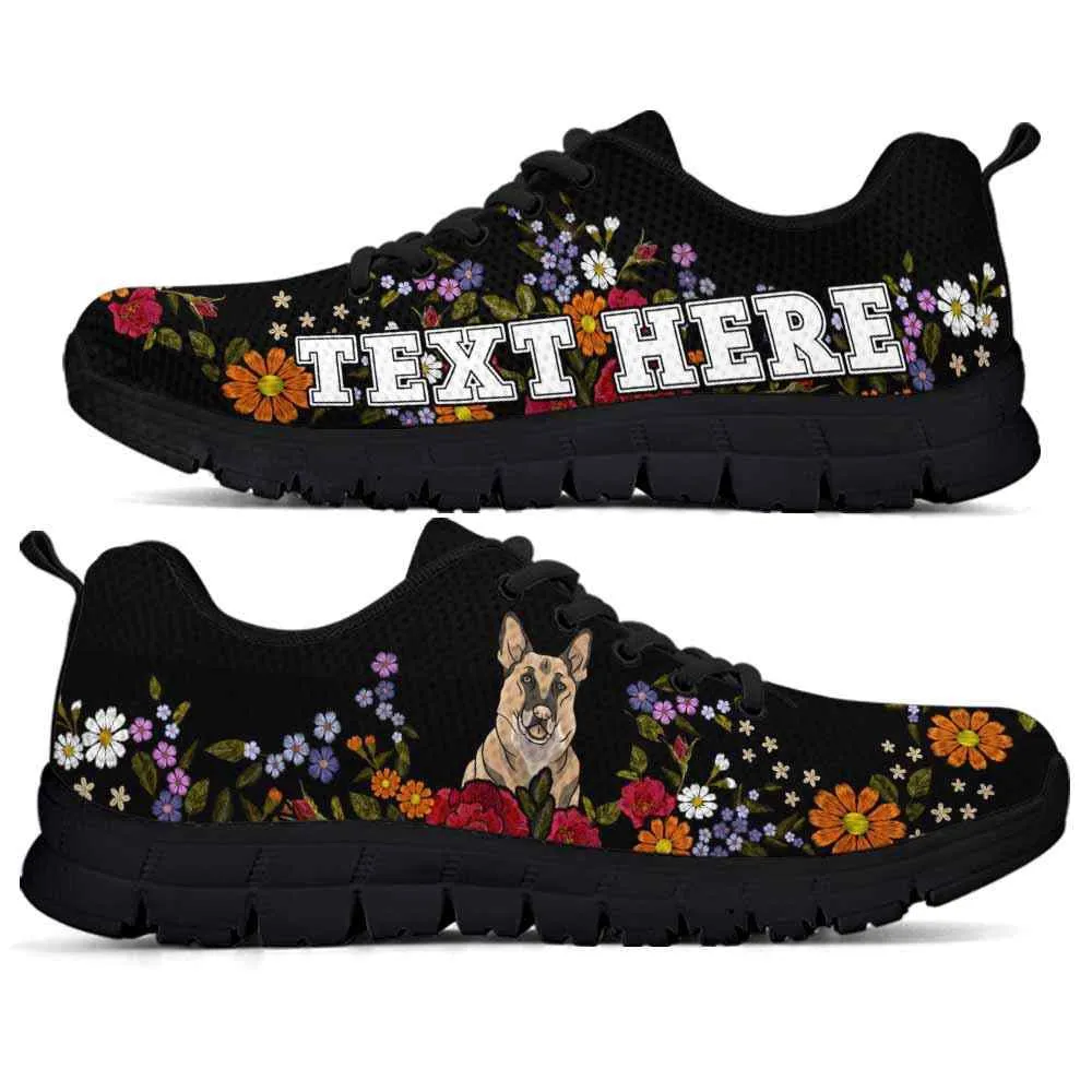 Custom Name German Shepherd Sneaker, German Shepherd Colorful Flower Floral Dog Lovers Sneakers Gym Running Shoes, Best Running Shoes