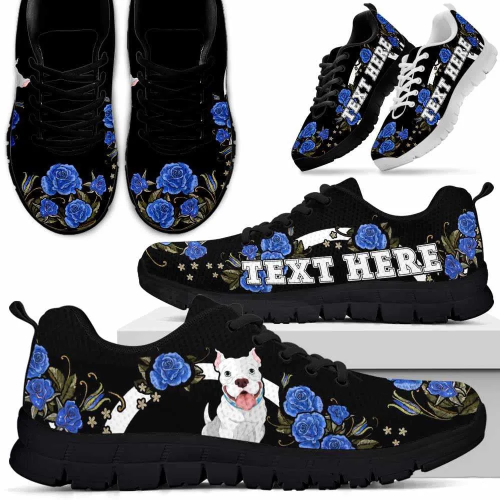 Custom Name Pit Bull Sneaker, Pit Bull Dog Lovers Sneakers Gym Rose Blue Flower Running Shoes, Best Running Shoes